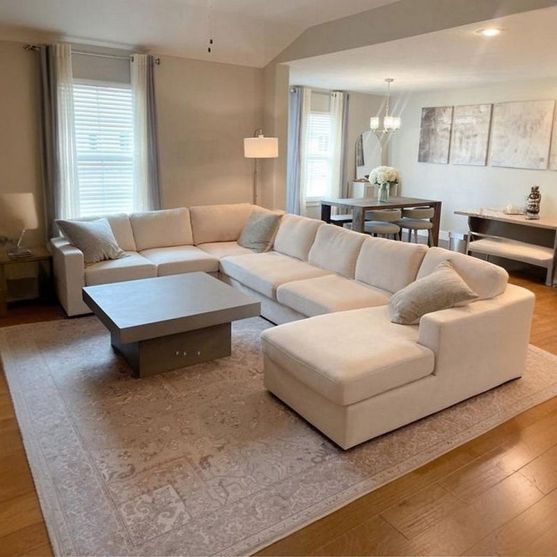 ملاذ هاوس أريكة على شكل حرف U من خشب الزان والكتان - بيج - Image 1